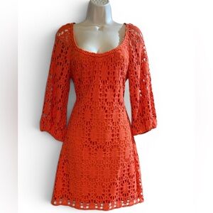 Trina Turk Coral Crochet Lace Mini Dress Made in USA size 6